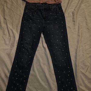 St. John's Bay Dark Blue Pearl Studded Straight Leg Jeans